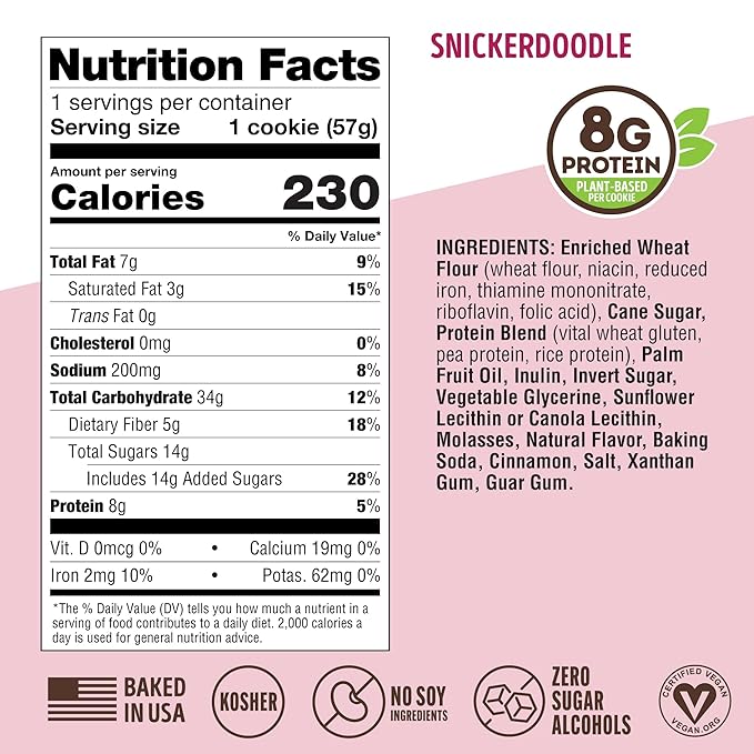 Lenny & Larry's Complete Protein Cookie, [Snickerdoodle], Chewy Soft Baked, 8g Plant Protein, Vegan, Non-GMO, High Fiber, 2 Ounce Cookie (Pack of 12)