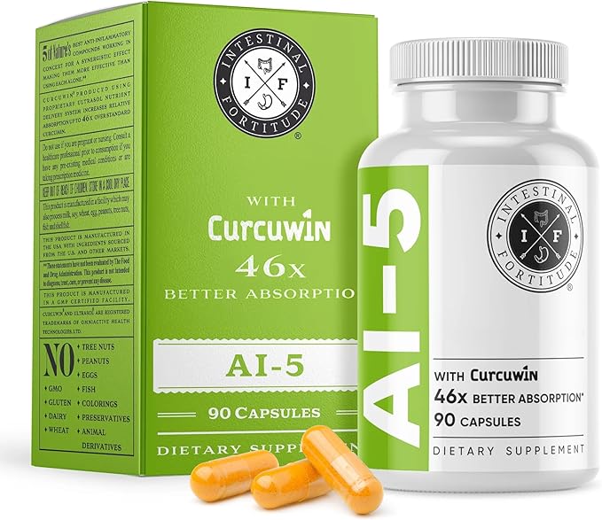 Intestinal Fortitude AI-5 - Digestive Herbal Capsule Supplement w/CurcuWIN, Turmeric, Curcumin, Boswellia Serrata, Ginger Root & EGCG Green Tea for Gut & Digestive Health Support, Non-GMO, Dairy Free