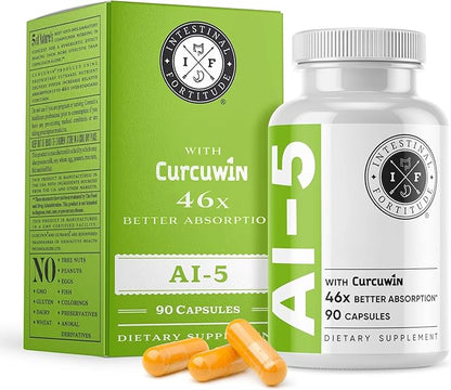 Intestinal Fortitude AI-5 - Digestive Herbal Capsule Supplement w/CurcuWIN, Turmeric, Curcumin, Boswellia Serrata, Ginger Root & EGCG Green Tea for Gut & Digestive Health Support, Non-GMO, Dairy Free