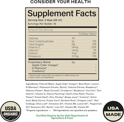 Complete Natural Urinary Tract Complete 8oz - Liquid Supplement for Urinary Tract Health with Organic Cranberry, D-Mannose, Beet Root, Fennel Seed, and Turmeric