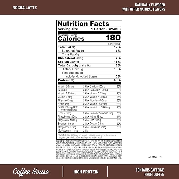 SlimFast Protein Shake, NEW Mocha Latte- 20g Protein, Meal Replacement Shake Ready to Drink, High Protein with Low Carb and Low Sugar, 24 Vitamins and Minerals, 11 Fl Oz (Pack of 12)