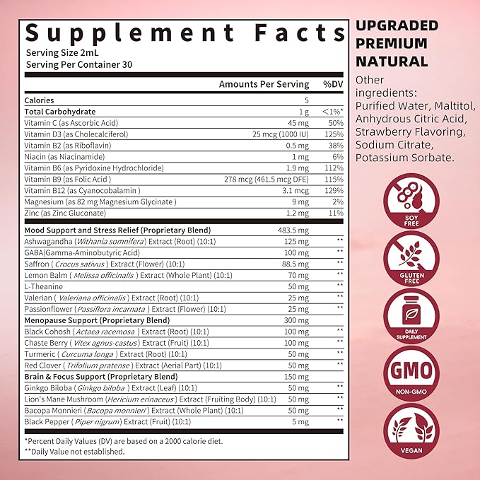 GREENPEOPLE Saffron Extract Supplements Drop - 24-in-1 88.5mg Saffron Extract with Ashwagandha,Black Cohosh & Lion's Mane for Mood&Focus,Stress Relief,Cortisol Reducer,Menopause – Vegan 2FL OZ