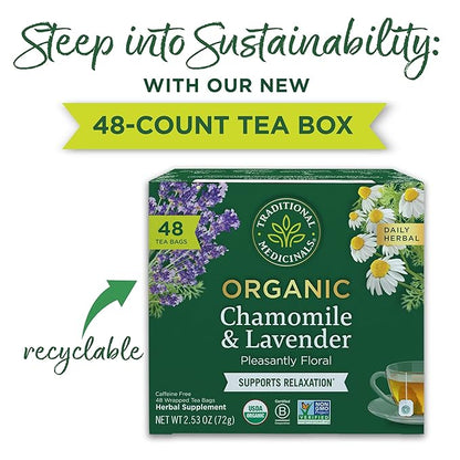 Traditional Medicinals Tea, Organic Chamomile & Lavender, Stress Relief, 48 Tea Bags