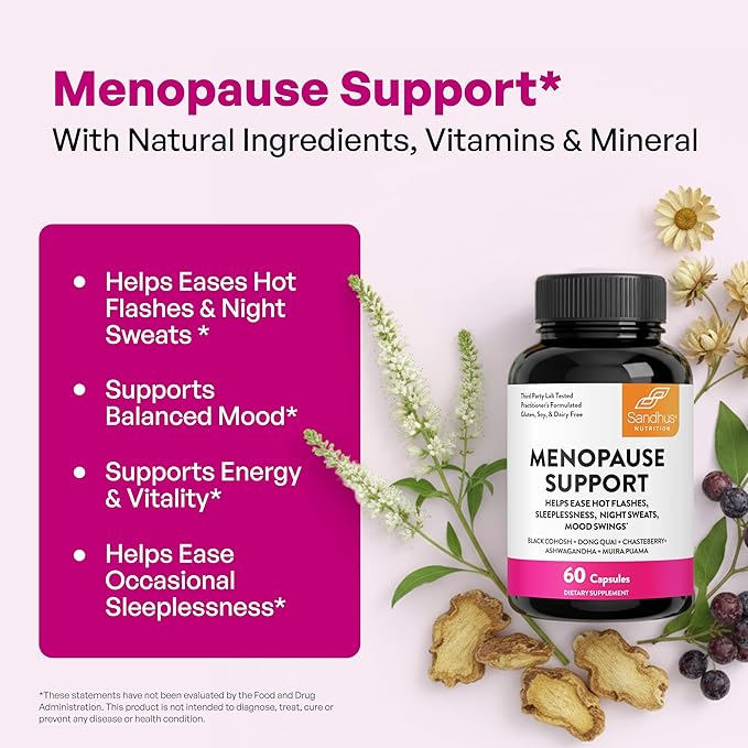 Complete Menopause Support Supplement For Women | With Ashwagandha, Black Cohosh, Dong Quai & Muira Puama | Helps Easing Hot Flashes, Night Sweats, Mood Swings, Hormone Balance & Harmony | 60 Capsules