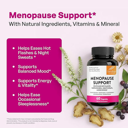 Complete Menopause Support Supplement For Women | With Ashwagandha, Black Cohosh, Dong Quai & Muira Puama | Helps Easing Hot Flashes, Night Sweats, Mood Swings, Hormone Balance & Harmony | 60 Capsules
