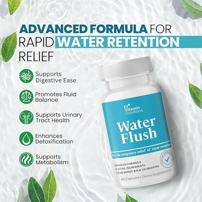Diuretic Water Pills for Weight Control, 12 Active Ingredients (Green Tea, Cranberry & More), Instant Relief from Bloat & Swelling, Water Retention Pills for Women & Men - 60 Capsules