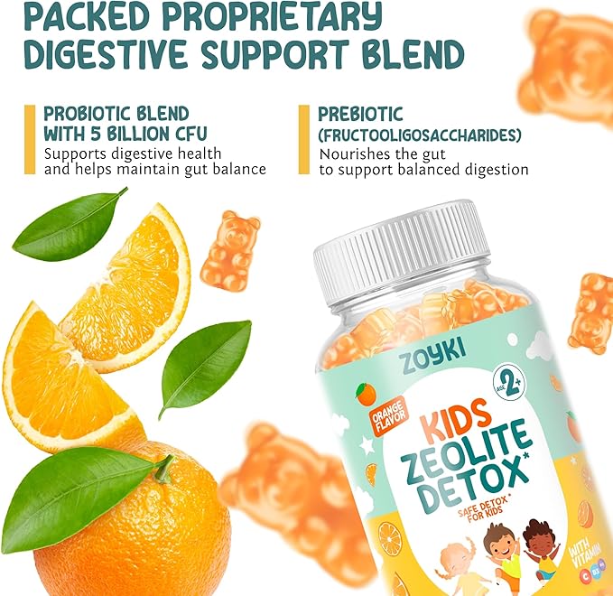 Zeolite Detox Gummies for Kids - Cleanse Out Toxins - Micronized Zeolite Chewable Body Support Supplement with Chlorella Vitamin D3 B12 C - Orange Flavor Vegan Non-GMO Gluten-Free