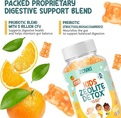 Zeolite Detox Gummies for Kids - Cleanse Out Toxins - Micronized Zeolite Chewable Body Support Supplement with Chlorella Vitamin D3 B12 C - Orange Flavor Vegan Non-GMO Gluten-Free