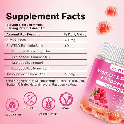 Women's Probiotic Gummies pH Balance & Gut Flora, Natural Raspberry Flavor, Vegan & Non-GMO, 90 Gummies
