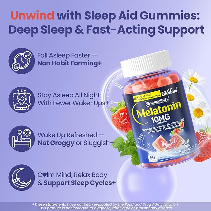 EnvyCure Melatonin Gummies 10mg 20mg with Magnesium for Adults | Drug Free | Sugar Free | L-Theanine, Ashwagandha, B6, B12, Lemon Balm & Chamomile, Supports Deep Relaxation, Sleep Aid, 120 Cts