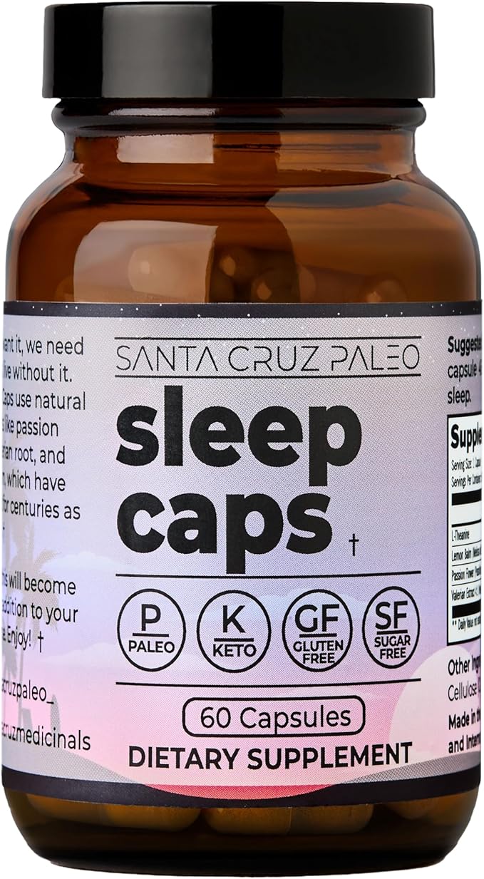 Santa Cruz Paleo Sleep Caps with L-Theanine, Lemon Balm, Passion Flower & Valerian Root, Melatonin-Free Nighttime Relaxation, Paleo & Keto Friendly, Sugar & Gluten Free, 60 Capsules