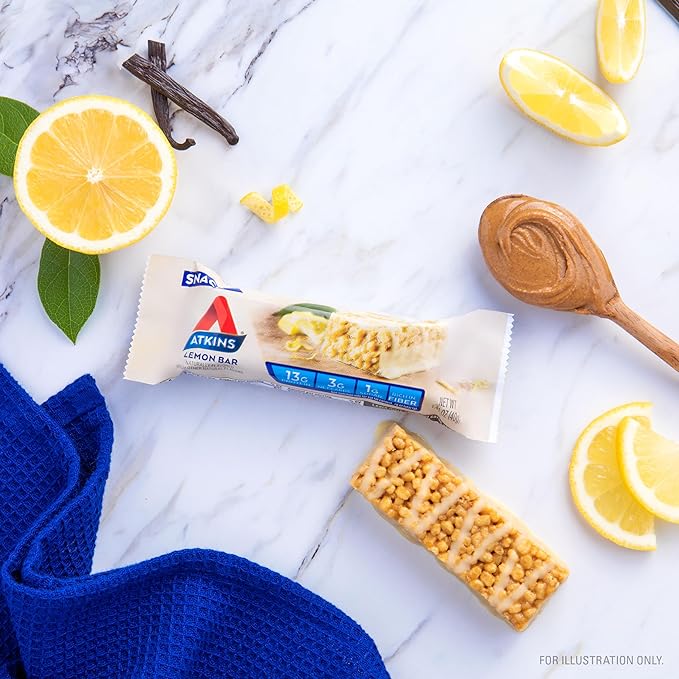Atkins Lemon Flavored Snack Bar,High Protein Bar,Low Sugar and Low Carb,Keto Friendly Snack,Gluten Free,High in Fiber,Made with Real Almond Butter,16 Count (Pack of 2)