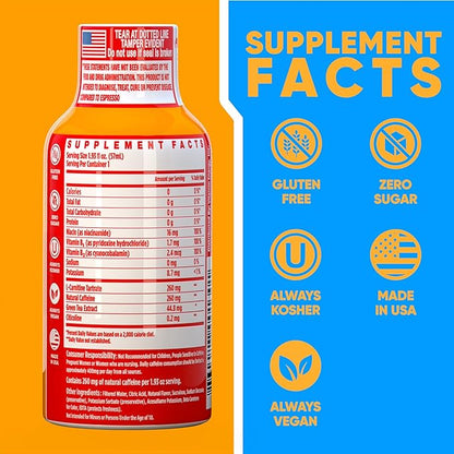 Vitamin Energy Immune+ Extra Strength Energy Shot Orange Burst 48 Pack, 260mg Natural Caffeine, B-Vitamins, Citicoline, Green Tea, Immunity & Focus Support, Zero Sugar, Gluten-Free 1.93 fl oz