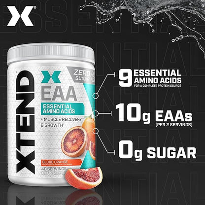 Xtend Scivation EAA + BCAA Powder | Muscle Recovery & Lean Muscle Growth | 9 Essential Amino Acids for Intra Workout or Post Workout Recovery | 10g EAAs Per 2 Servings | Blood Orange 40 Servings