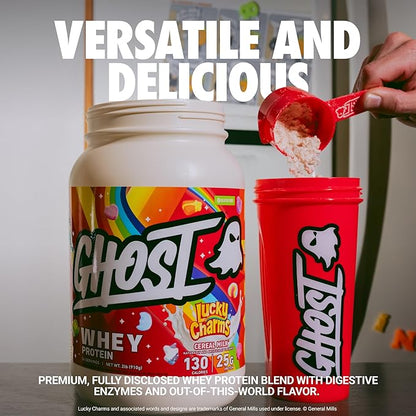 GHOST Whey Protein Powder, Lucky Charms Cereal Milk - 2LB, 25G of Protein - Whey Protein Isolate & Concentrate Blend - Post Workout Fitness & Nutrition Shakes, Smoothies & Baking - Soy & Gluten-Free