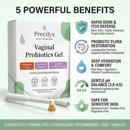 Vaginal Probiotics Intimate Care Gel for Women with Boric Acid Odor Control,Itch Relief & pH Balance Hormone-Free | BV & Yeast Infection Care | Dryness Moisturizer,14 Pre-Filled Applicators