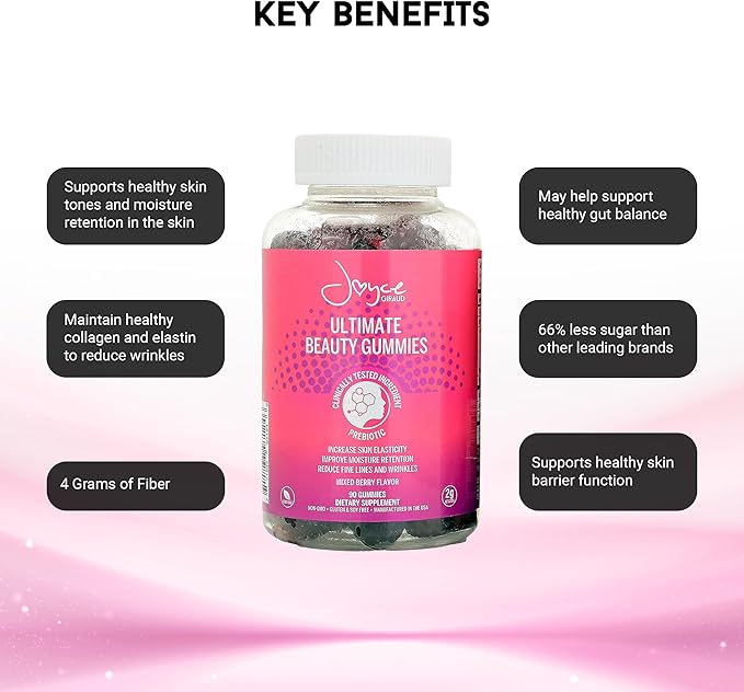 Joyce Giraud Ultimate Beauty Gummies, 60-Day Supply, Supports Skin Hydration & Healthy Skin Tone, 180 Gummies