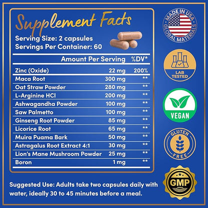 Male Fertility Supplement with Maca Root - Mens Health Conception Fertility Prenatal Vitamins Plus Natural Extracts - Prenatal Fertility Supplements for Men - 3rd Party Tested - 120 Capsules, 2 Month