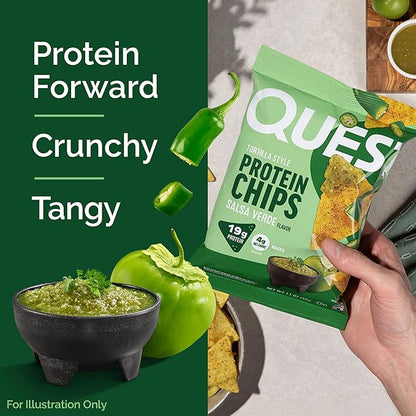 Quest Nutrition Tortilla Style Protein Chips, Salsa Verde, 19g of Protein, 4g Net Carbs, Gluten Free, 1.1 Ounce, 4 count