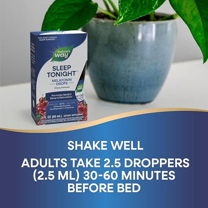 Nature's Way Sleep Tonight Melatonin Drops with L-Theanine, Non-Habit Forming Support*, 2 Oz, Cherry Flavor