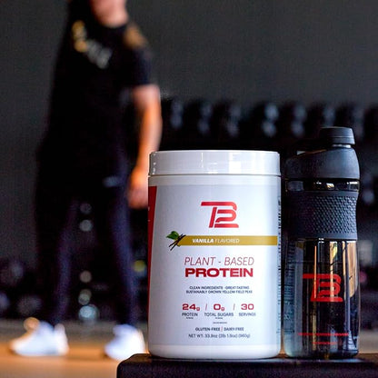 TB12 Plant Based Protein Powder by Tom Brady, 24g of Vegan Pea Protein, Low Sugar, Low Carb, Non-GMO, Keto Friendly, Paleo, Sugar Free, Vanilla Flavor (30 Servings/2.12lbs)