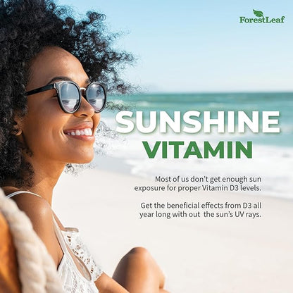 ForestLeaf Vitamin D3 5000 IU | VIT D - VIT D3 Vitamin D Supplements for Women and Men | Bone Health, Teeth and Immune Support | Easy to Swallow Pills | One Capsule Daily, 6-Month Supply, 180 Count