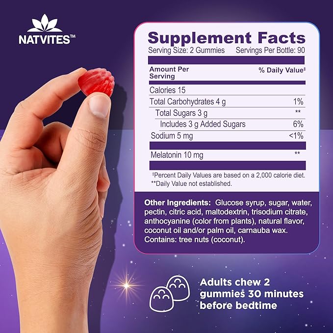 Melatonin Gummies Max Strength 10mg Pectin Gummies, Helps with Sleep Support, Berry Flavor Gummy, 100% Drug Free, 180 Count (Pack of 1)