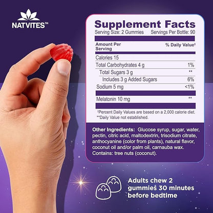 Melatonin Gummies Max Strength 10mg Pectin Gummies, Helps with Sleep Support, Berry Flavor Gummy, 100% Drug Free, 180 Count (Pack of 1)