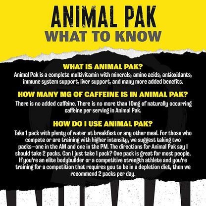 Animal Pak - Convenient Multivitamin for Men & Women Daily All-in-One Vitamin & Supplement Pack - Zinc, Vitamins C, B, D, Amino Acids, and Immune Support - Sports Nutrition Performance - 44 Count