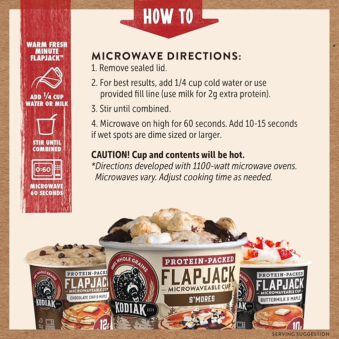 Kodiak Cakes Protein Pancake On The Go Flapjack Cups Mix; Buttermilk, Chocolate Chip, & S’mores Variety Pack