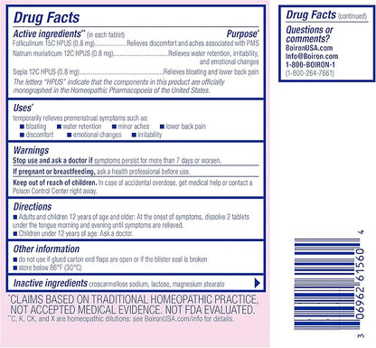 Boiron Cyclease PMS Relief Tablets for Symptoms from PMS of Bloating, Aches, Mood Swings, and Irritability - 60 Count