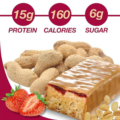 ProtiDIET Old Fashioned Strawberry & Peanuts Protein Bar, 15g Protein, Low Calorie, Low Carb, Low Sugar, High Fiber, No Gluten Ingredients, KETO Friendly, Ideal Protein Compatible, 7/ Box