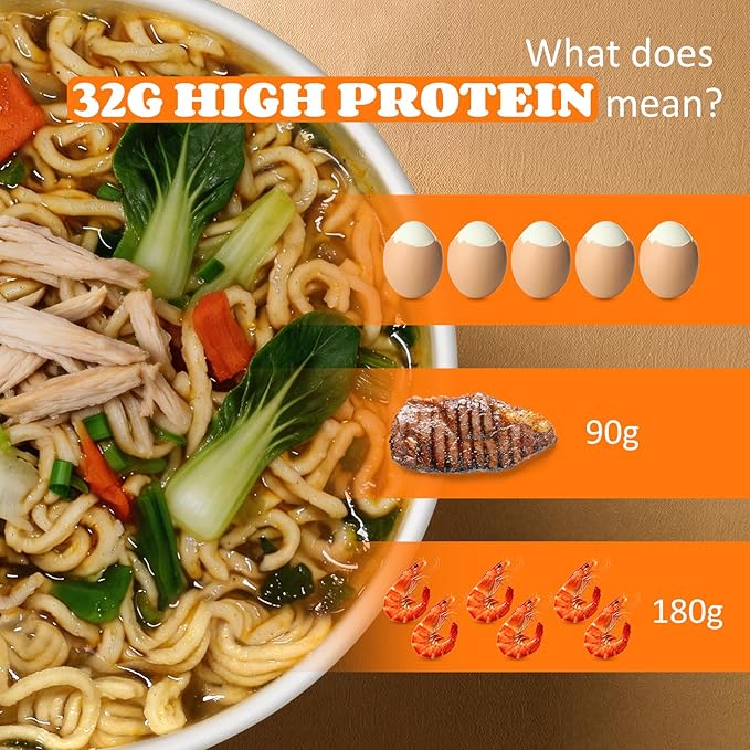 Healspot High Protein Instant Ramen (6 Cups) - 32g Plant-Based Protein, Non-Fried, Low Carb Low Fat, Non-GMO, Keto & Vegan Friendly (Golden-Chicken)