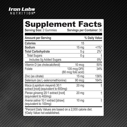 Iron Labs Nutrition Testo Gummies for Men (60 Gummies) - High Strength Booster for Men - Mixed Berry Flavor - Features Maca, Ginseng, Zinc and Selenium - Sugar Free & Vegan Suitable