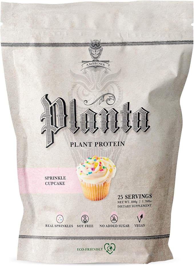 Ambrosia Planta - Plant-Based Protein Powder 20g | Dairy Free Vegan Protein Powder with BCAA Amino Acids | Keto-Friendly, No Added Sugar | 25 Servings | Sprinkle Cupcake