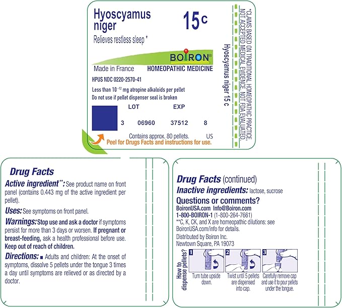 Boiron Hyoscyamus Niger 15C Homeopathic Medicine for Restless Sleep - 80 Pellets