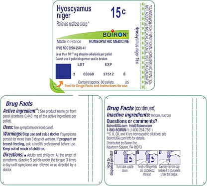 Boiron Hyoscyamus Niger 15C Homeopathic Medicine for Restless Sleep - 80 Pellets