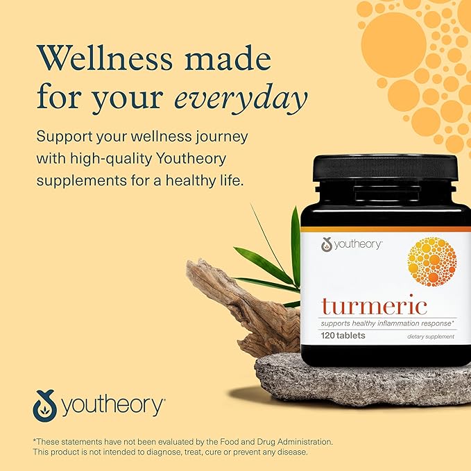 Youtheory Turmeric - 450 mg - with Black Pepper & Olive Leaf - Supports Joint & Brain Health* - Contains Bioenhancers, Curcuminoids & Herbal Extracts - 120 Tablets (40-Day Supply)