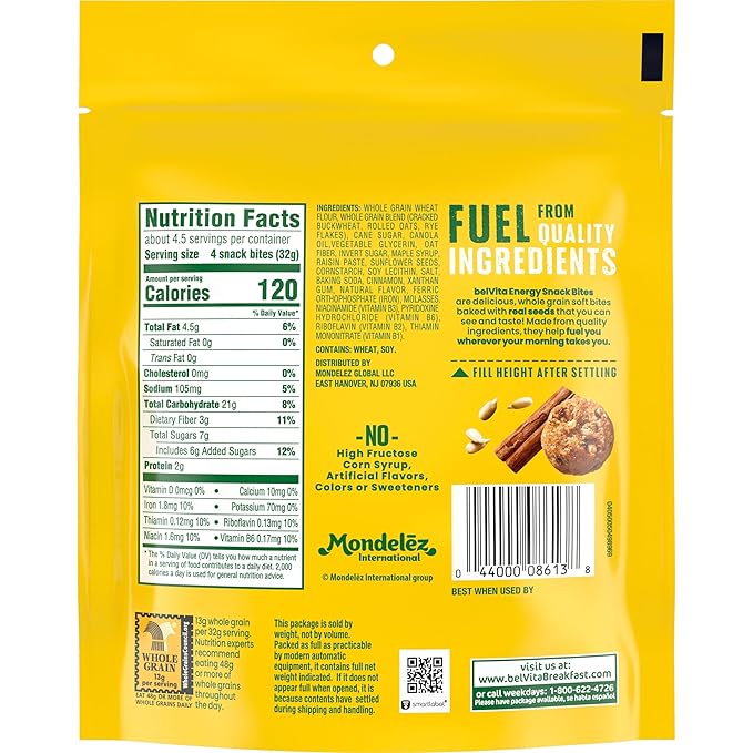 belVita Energy Snack Bites, Maple, Cinnamon and Sunflower Seed, 6-5 oz Bags