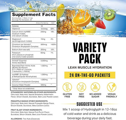 Ambrosia Hydroglyph Fasting Electrolytes Packets | Hydration Powder with Amino Acids | Sugar Free Electrolyte Powder for Fasting & Intra Workout | 30 Single Servings, Variety Pack