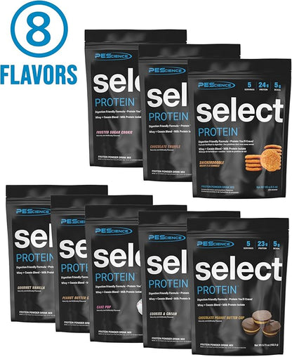 PEScience Select Protein Powder Variety Pack - 8 Flavors - 40 Servings - Protein Powder Sample Pack, Whey and Casein Blend, Keto Friendly, Gluten Free, Digestion Friendly, Amazing Taste