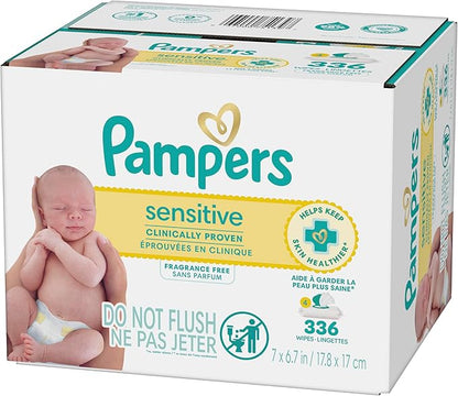 Pampers Baby Wipes Sensitive, Water Based Hypoallergenic and Unscented 504 Total (6 Flip-Top Packs)