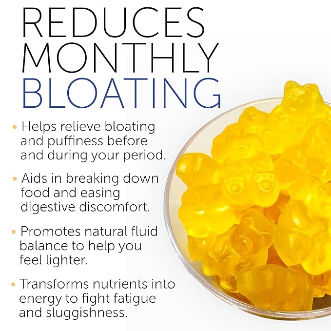 Bloating Relief for Women, Debloating for Women | Supports Period Bloat, Digestion & Water Weight Balance | Helps Before & During Your Cycle | 60 Vegan Gummies | Daily Digestive Support Supplement