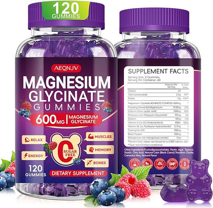 Magnesium Glycinate Gummies 600mg High Absorption, Manganese Glycinate for Women and Men with Vitamin D, B6, and CoQ10 for Adults & Kids, Magnesium for Calm Support & Sleep, 60 Days Supply