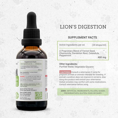 Lion's Digestion | Natural Herbal Dietary Supplement for Cats | Healthy Digestion Support | Alcohol-Free Extract, Fennel Seed, Chamomile, Dandelion Root, Calendula, Peppermint 2 oz