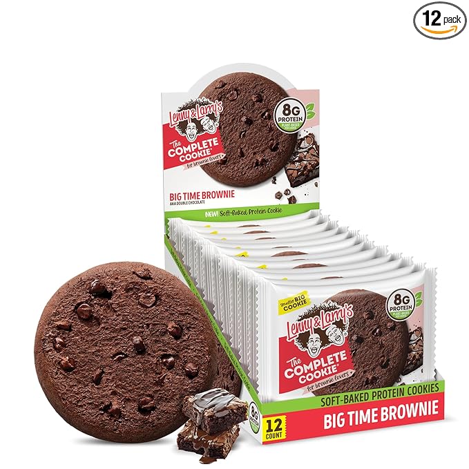 Lenny & Larry's Complete Protein Cookie, [Big Time Brownie], Chewy Soft Baked, 8g Plant Protein, Vegan, Non-GMO, High Fiber, [2 Ounce] Cookie (Pack of 12)