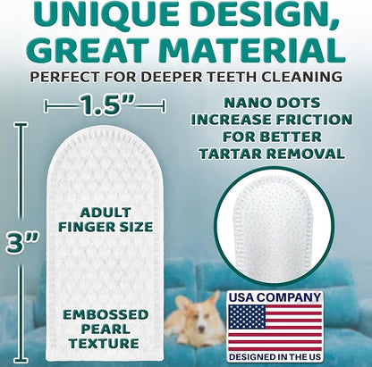 Premium Teeth Cleaning Wipes for Dogs & Cats - 100 Pcs - Pet Dental Care Finger Pads for Fresh Breath & Oral Hygiene - Embossed Pattern & Nano Plastic-Dotting to Remove Plaque & Tartar