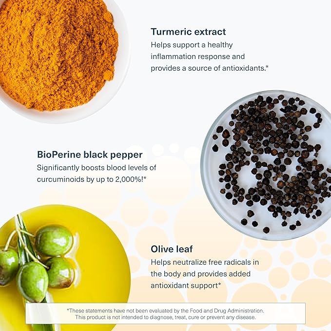 Youtheory Turmeric - 450 mg - with Black Pepper & Olive Leaf - Supports Joint & Brain Health* - Contains Bioenhancers, Curcuminoids & Herbal Extracts - 120 Tablets (40-Day Supply)