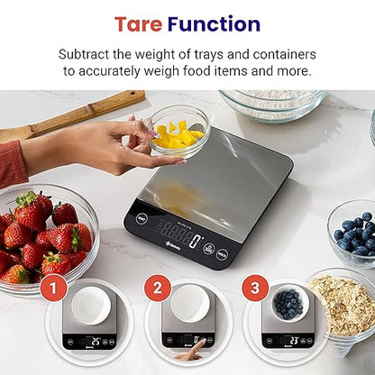 Etekcity Food Nutrition Scale, Smart Food Scale for calorie count, IPX6 Waterproof, Rechargeable, Bluetooth, Ounces and Grams for Weight Loss, Cooking, 304 Stainless Steel, Luminary 22lb