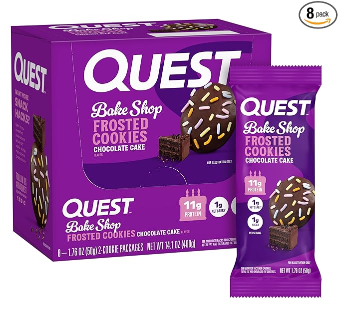 Quest Nutrition Frosted Cookies Twin Pack, Chocolate Cake, 1g Sugar, 11g Protein, 1g Net Carbs, Gluten Free, 16 Cookies